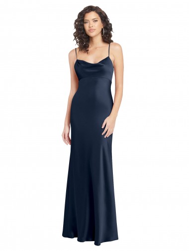 Wholesale Long Stretch Satin Sleeveless Open Back Dark Navy Evening Dress Canada