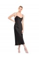 Midi Length Stretch Satin Sleeveless Low Back Black Evening Dress