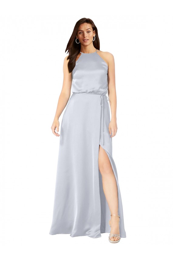 Long Silky Satin Sleeveless Open Back Fog Evening Dress