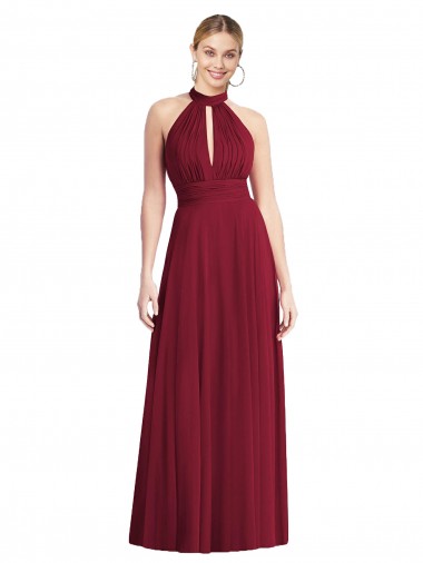 Wholesale Long Soft Chiffon Sleeveless Open Back Burgundy Maxi Evening Dress Canada
