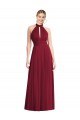 Long Soft Chiffon Sleeveless Open Back Burgundy Maxi Evening Dress