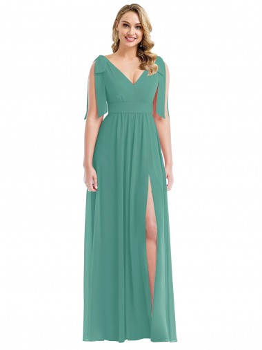 Wholesale Long Soft Chiffon Sleeveless V-Back Icelandic Silver Maxi Evening Dress Canada