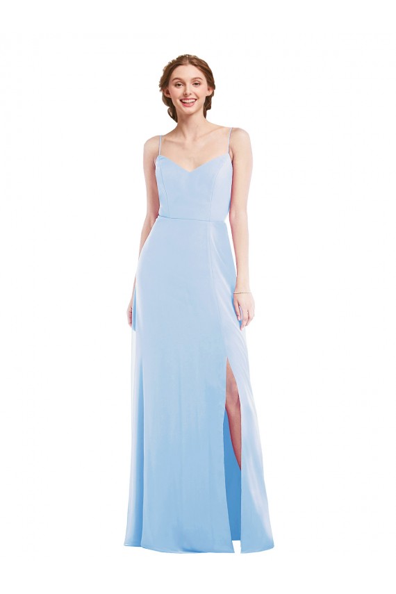 Long Soft Chiffon Sleeveless Light Sky Blue Maxi Evening Dresses