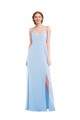 Long Soft Chiffon Sleeveless Light Sky Blue Maxi Evening Dresses