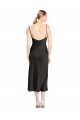 Midi Length Stretch Satin Sleeveless Low Back Black Evening Dress