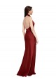 Long Stretch Satin Sleeveless Open Back Burgundy Evening Dress