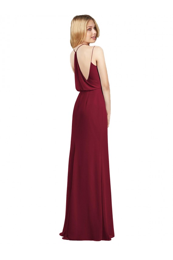 Long Chiffon Sleeveless Burgundy Maxi Evening Dress