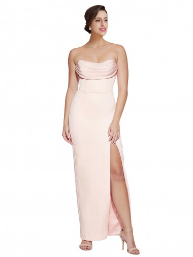 Wholesale Long Stretch Satin Sleeveless Low Back Cowl Neck Evening Dress Canada