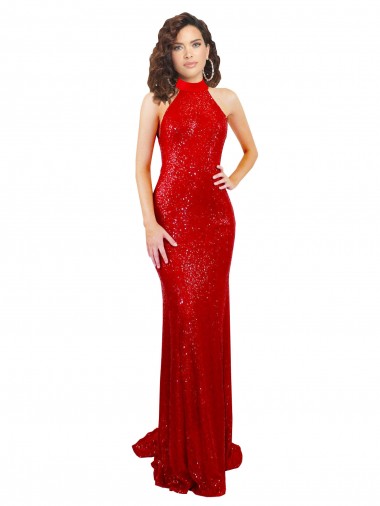 Wholesale Long Sequin Sleeveless Open Back Red Evening Dress Canada