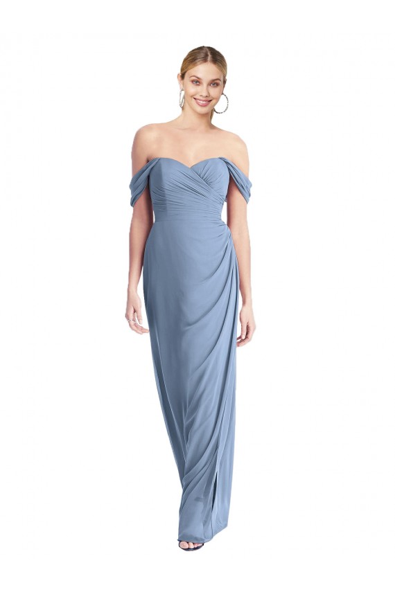 Long Soft Chiffon Sleeveless Low Back Dusty Blue Maxi Evening Dress