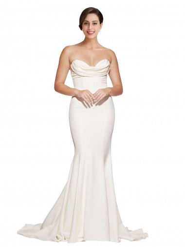 Wholesale Sweep Train Stretch Satin Sleeveless Low Back Ivory Evening Dress Canada