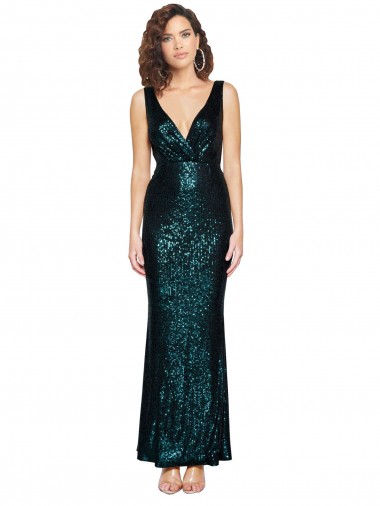 Wholesale Long Sequin Sleeveless Dark Green Evening Dress Canada