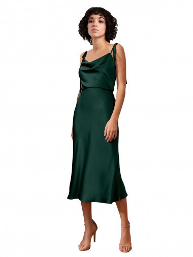 Wholesale Midi Length Stretch Satin Sleeveless Hunter Evening Dress Canada