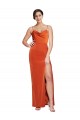 Sweep Train Stretch Satin Sleeveless Open Back Rust Evening Dress