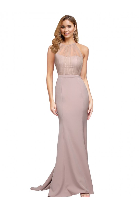 Sweep Train Stretch Crepe Sleeveless Dusty Pink Evening Gown