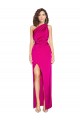 Long Silky Satin Sleeveless Fuchsia Sexy Evening Dress