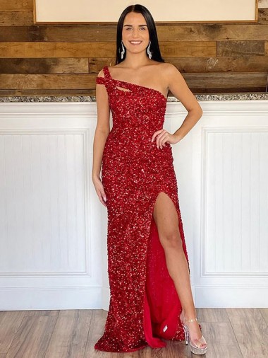Wholesale Sweep Train Velvet Sequin Sleeveless Burgundy Evening Dress Canada
