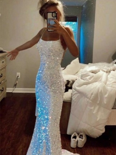 Wholesale Sweep Train Velvet Sequin Sleeveless Spaghetti Straps Evening Dress Canada