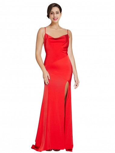 Wholesale Long Stretch Satin Sleeveless Low Back Red Evening Dress Canada