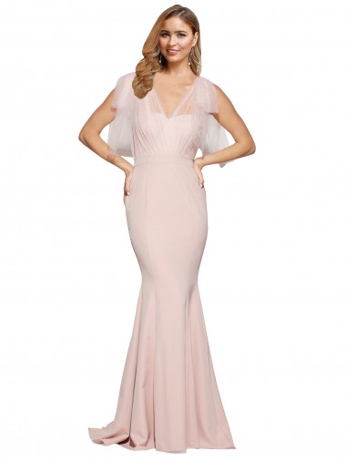 Wholesale Long Stretch Crepe & Tulle Sleeveless Low Back Mauve Evening Dress Canada