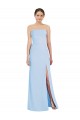 Long Soft Chiffon Sleeveless Low Back Light Sky Blue Strapless Evening Dress